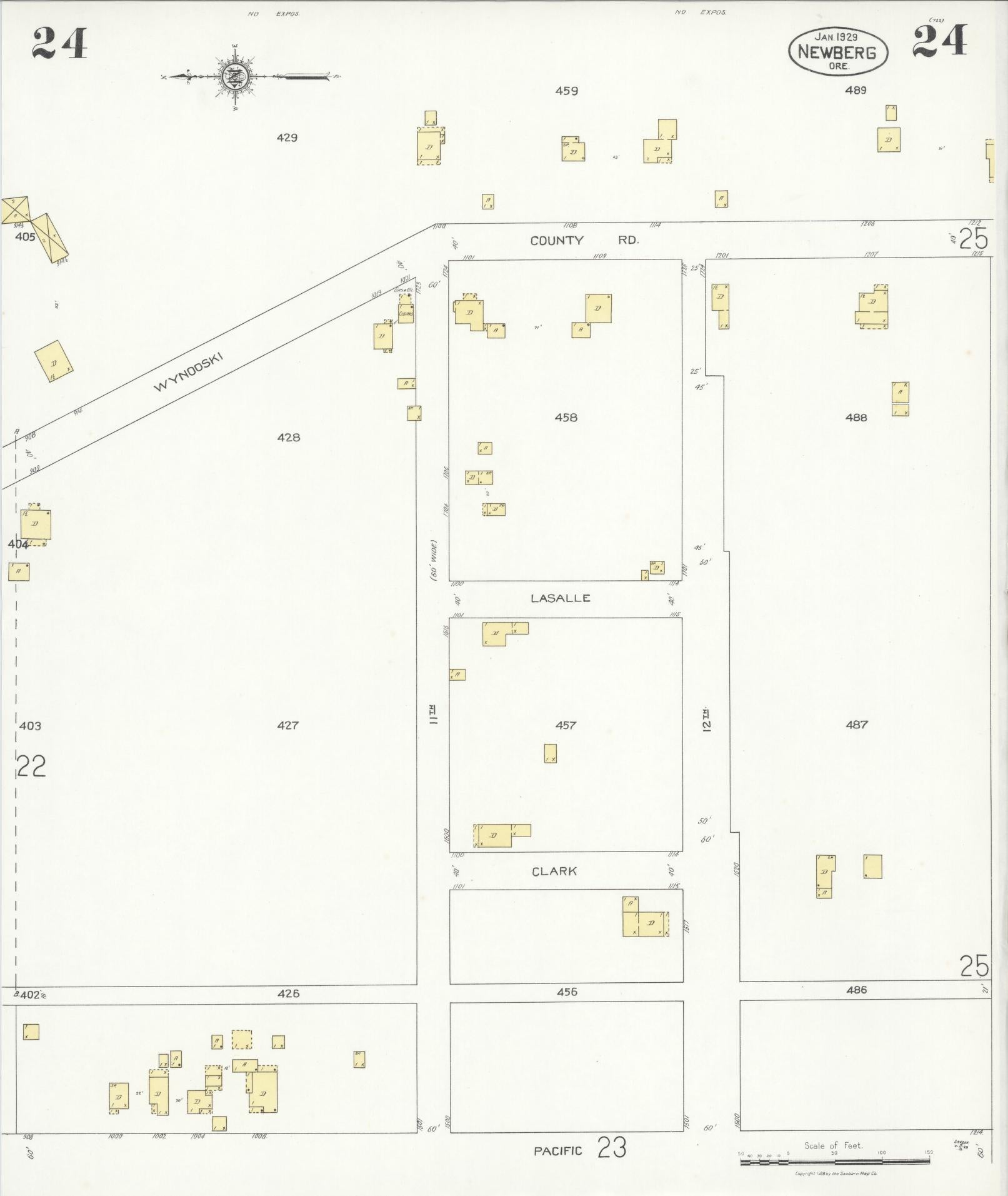 Sanborn Fire Insurance Map from Newberg, Yamhill County, Oregon (1929), Sheet #0024 - Complete Map Set gallery image, historic Sanborn map, vintage wall art, Oregon Oregon