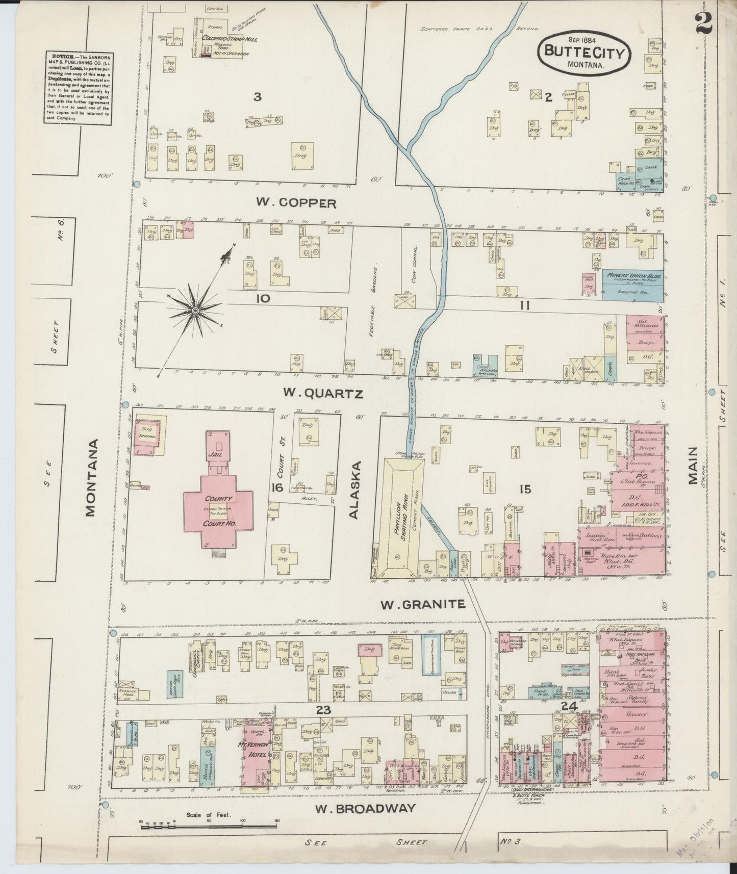 Sanborn Fire Insurance Map from Butte, Silver Bow County, Montana (1884), Sheet #0002 - Complete Map Set gallery image, historic Sanborn map, vintage wall art, Montana Montana