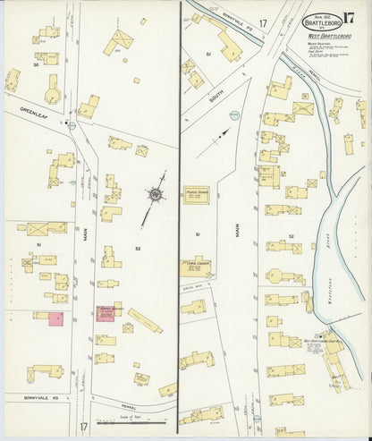 Sanborn Fire Insurance Map from Brattleboro, Windham County, Vermont (1912), Sheet #0017 - Complete Map Set gallery image, historic Sanborn map, vintage wall art, Vermont Vermont