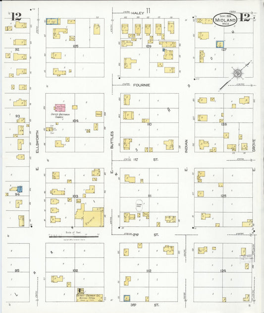 Sanborn Fire Insurance Map from Midland, Midland County, Michigan (1926), Sheet #0012 - Historic Sanborn Fire Insurance Map Print, vintage old map wall art, antique decor, genealogy gift, Michigan Michigan map