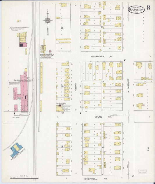 Sanborn Fire Insurance Map from Hoopeston, Vermilion County, Illinois (1913), Sheet #0008 - Historic Sanborn Fire Insurance Map Print, vintage old map wall art, antique decor, genealogy gift, Illinois Illinois map