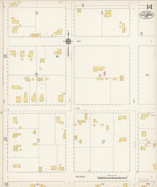 Sanborn Fire Insurance Map from Hillsboro, Washington County, Oregon (1912), Sheet #0014 - Historic Sanborn Fire Insurance Map Print, vintage old map wall art, antique decor, genealogy gift, Oregon Oregon map