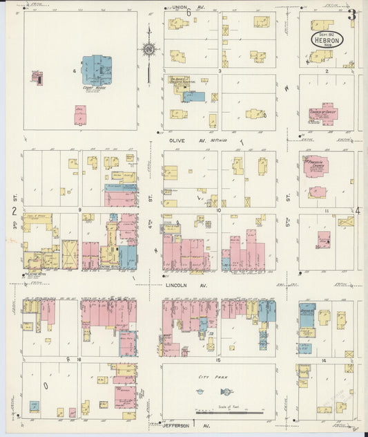 Sanborn Fire Insurance Map from Hebron, Thayer County, Nebraska (1912), Sheet #0003 - Historic Sanborn Fire Insurance Map Print, vintage old map wall art, antique decor, genealogy gift, Nebraska Nebraska map
