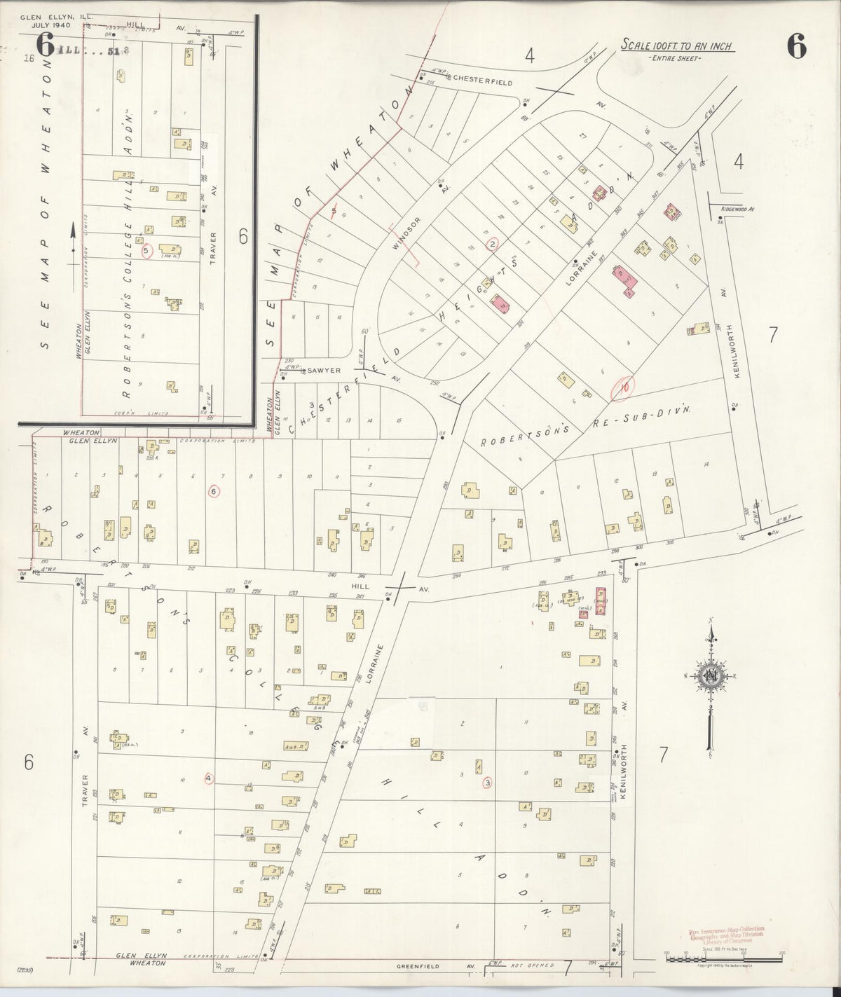 Sanborn Fire Insurance Map from Glen Ellyn, Du Page County, Illinois (1946), Sheet #0006 - Complete Map Set gallery image, historic Sanborn map, vintage wall art, Illinois Illinois