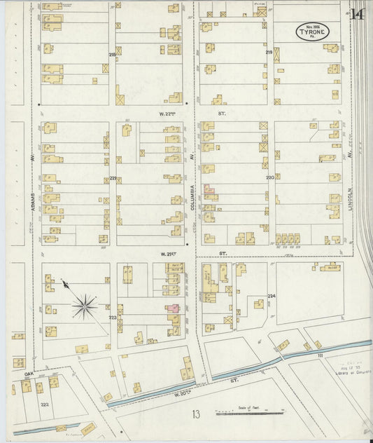 Sanborn Fire Insurance Map from Tyrone, Blair County, Pennsylvania (1906), Sheet #0014 - Historic Sanborn Fire Insurance Map Print, vintage old map wall art, antique decor, genealogy gift, Pennsylvania Pennsylvania map