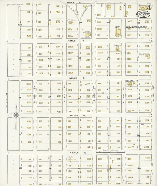 Sanborn Fire Insurance Map from Crossett, Ashley County, Arkansas (1921), Sheet #0004 - Historic Sanborn Fire Insurance Map Print, vintage old map wall art, antique decor, genealogy gift, Arkansas Arkansas map