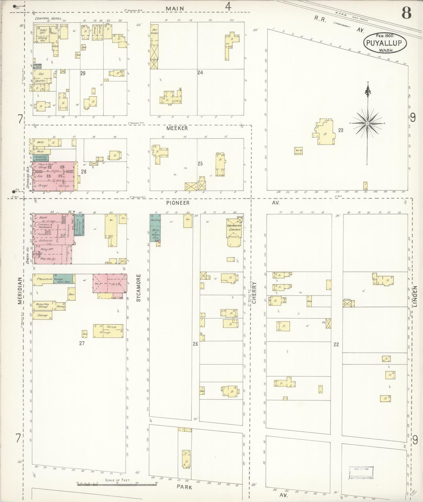 Sanborn Fire Insurance Map from Puyallup, Pierce County, Washington (1900), Sheet #0008 - Complete Map Set gallery image, historic Sanborn map, vintage wall art, Washington Washington