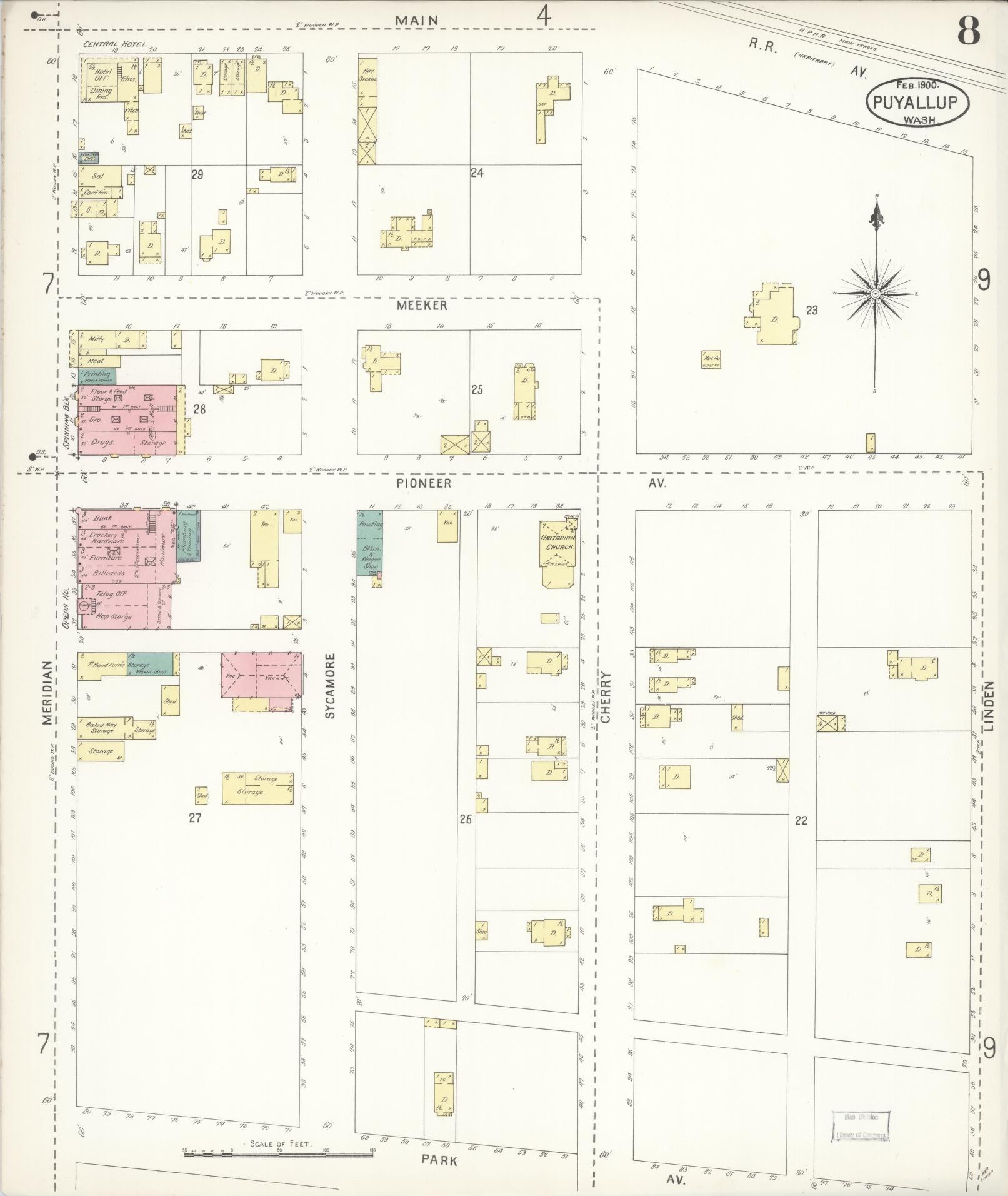 Sanborn Fire Insurance Map from Puyallup, Pierce County, Washington (1900), Sheet #0008 - Complete Map Set gallery image, historic Sanborn map, vintage wall art, Washington Washington