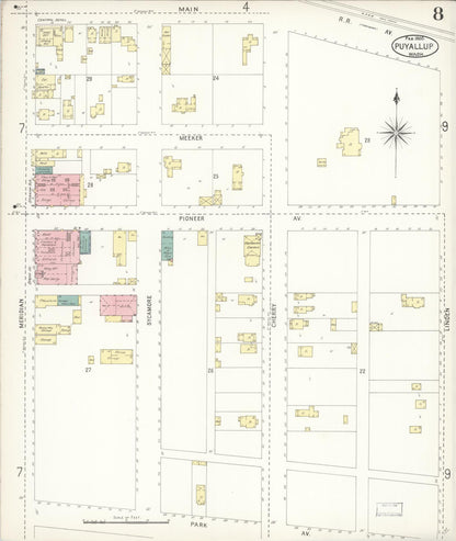 Sanborn Fire Insurance Map from Puyallup, Pierce County, Washington (1900), Sheet #0008 - Complete Map Set gallery image, historic Sanborn map, vintage wall art, Washington Washington