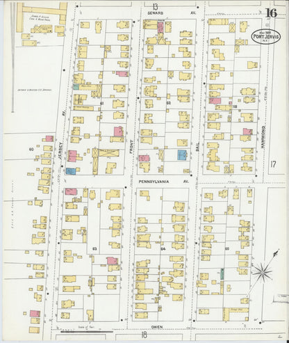 Sanborn Fire Insurance Map from Port Jervis, Orange County, New York (1905), Sheet #0016 - Historic Sanborn Fire Insurance Map Print, vintage old map wall art, antique decor, genealogy gift, New York New York map
