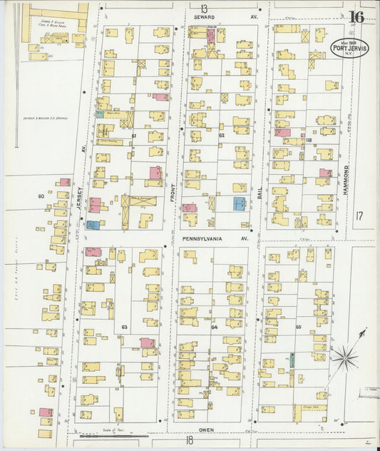 Sanborn Fire Insurance Map from Port Jervis, Orange County, New York (1905), Sheet #0016 - Historic Sanborn Fire Insurance Map Print, vintage old map wall art, antique decor, genealogy gift, New York New York map