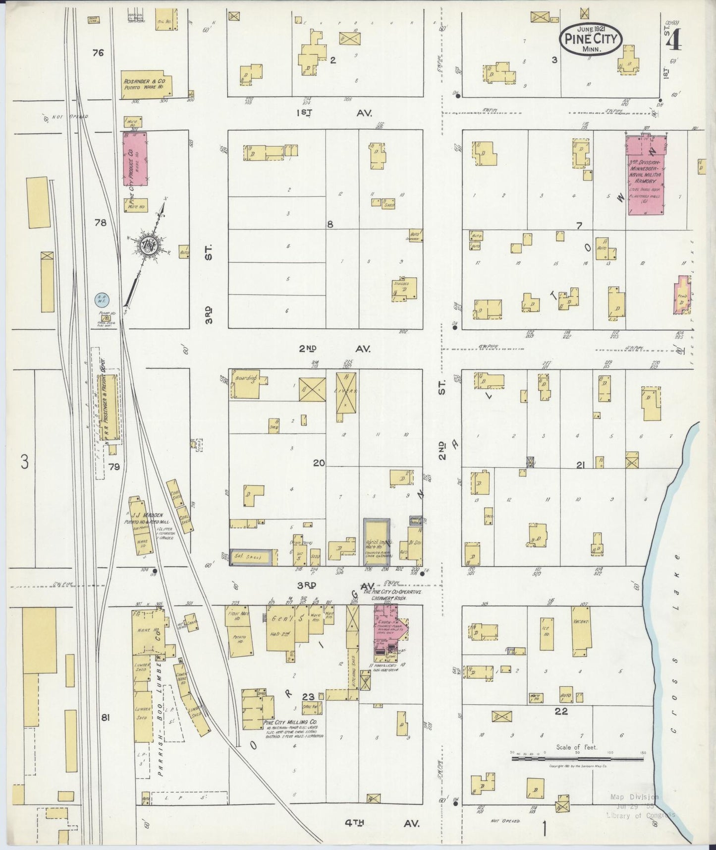 Sanborn Fire Insurance Map from Pine City, Pine County, Minnesota (1921), Sheet #0004 - Complete Map Set gallery image, historic Sanborn map, vintage wall art, Minnesota Minnesota