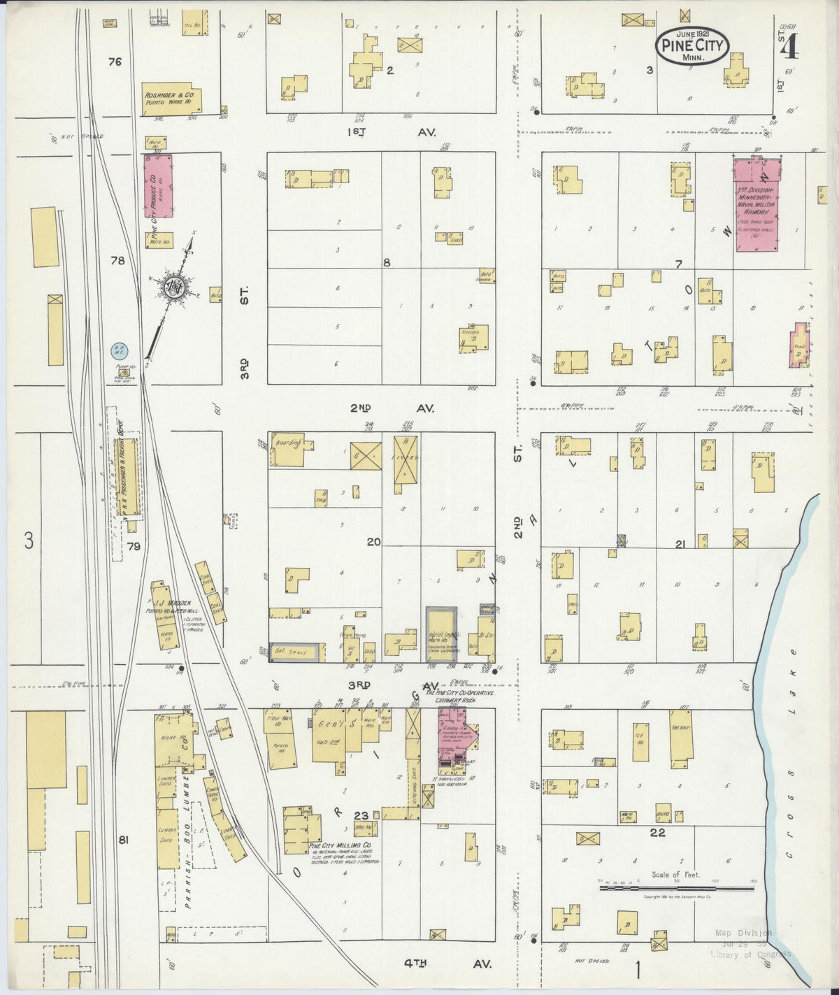 Sanborn Fire Insurance Map from Pine City, Pine County, Minnesota (1921), Sheet #0004 - Complete Map Set gallery image, historic Sanborn map, vintage wall art, Minnesota Minnesota