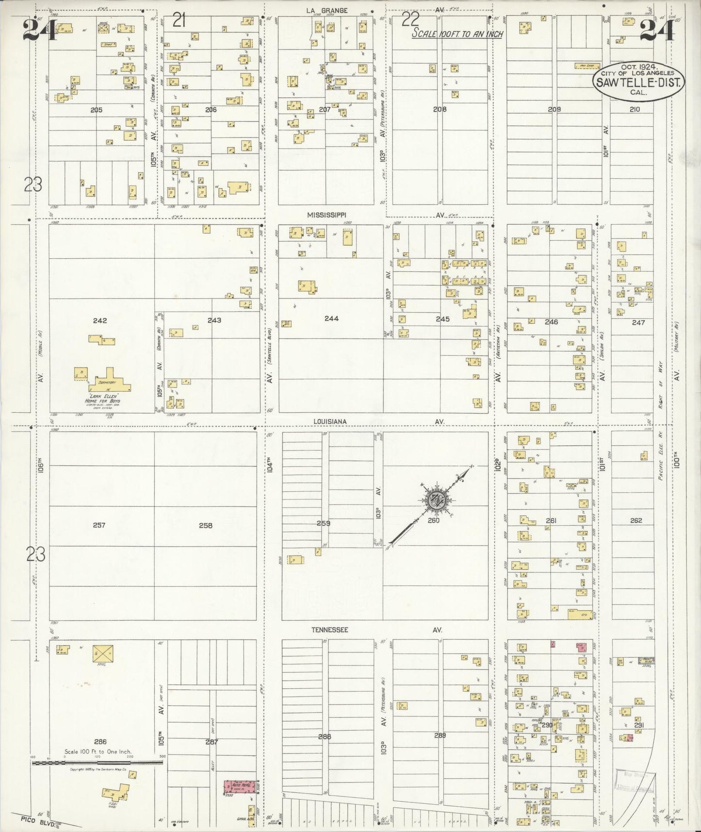 Sanborn Fire Insurance Map from Sawtelle, Los Angeles County, California (1924), Sheet #0024 - Complete Map Set gallery image, historic Sanborn map, vintage wall art, California California