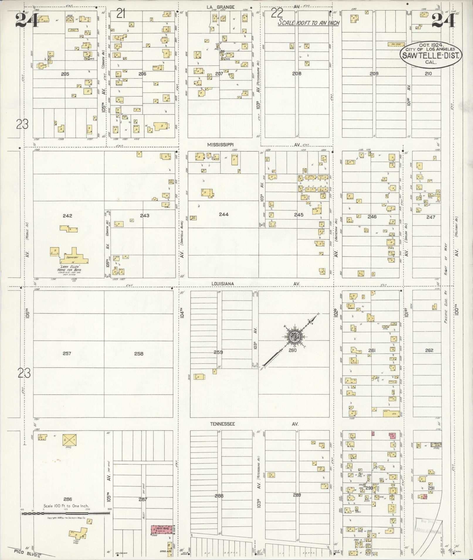 Sanborn Fire Insurance Map from Sawtelle, Los Angeles County, California (1924), Sheet #0024 - Complete Map Set gallery image, historic Sanborn map, vintage wall art, California California