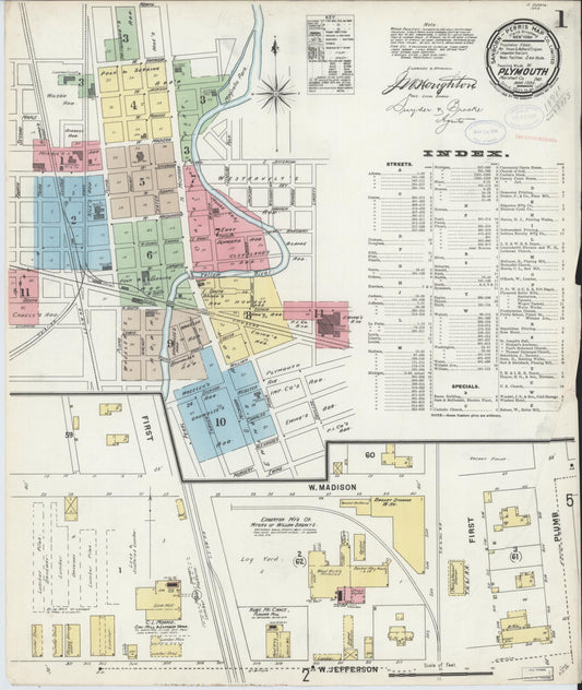 Sanborn Fire Insurance Map from Plymouth, Marhshall County, Indiana (1898), Sheet #0001 - Historic Sanborn Fire Insurance Map Print, vintage old map wall art, antique decor, genealogy gift, Indiana Indiana map