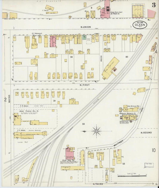 Sanborn Fire Insurance Map from Olean, Cattaraugus County, New York (1898), Sheet #0003 - Historic Sanborn Fire Insurance Map Print, vintage old map wall art, antique decor, genealogy gift, New York New York map