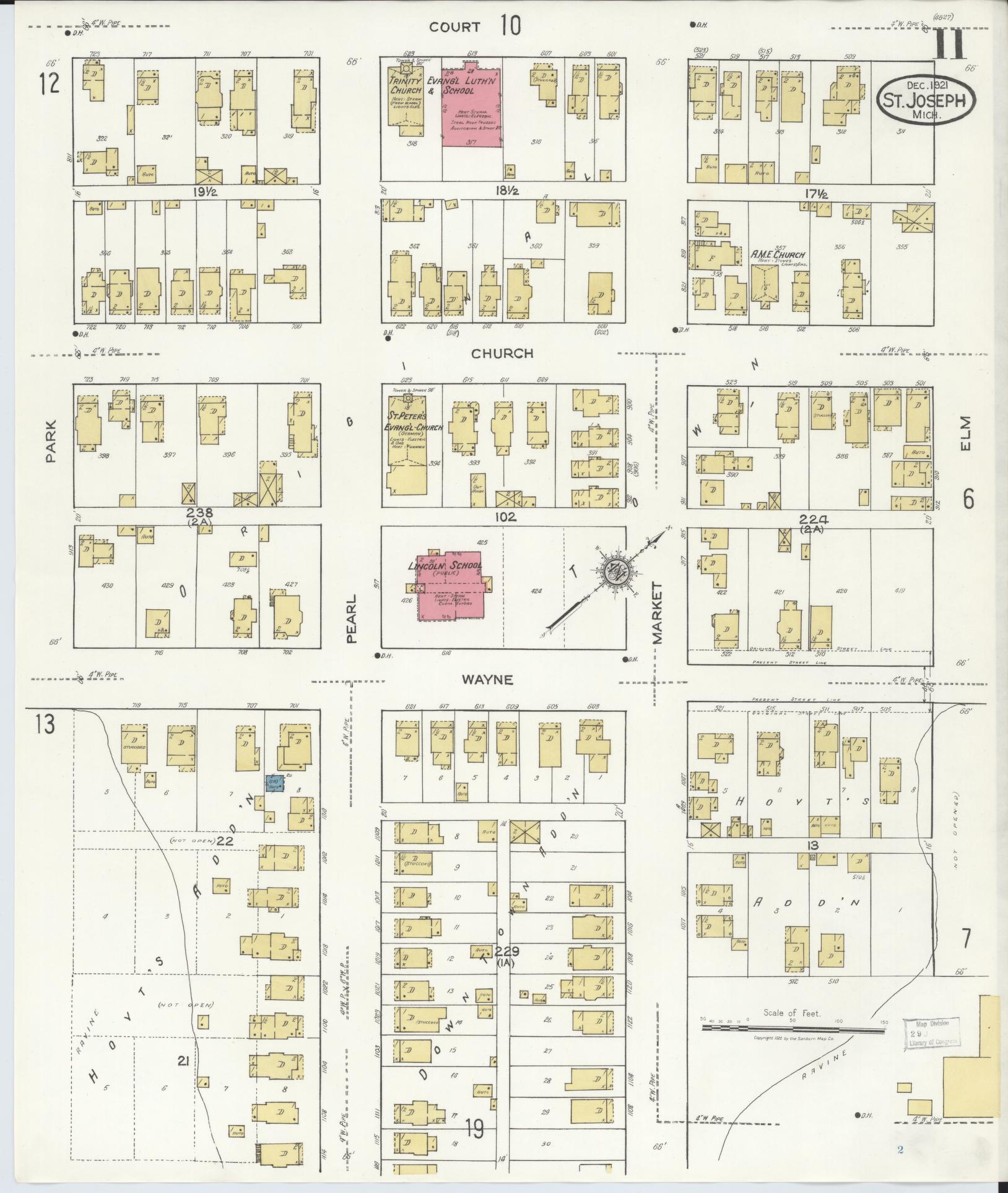 Sanborn Fire Insurance Map from Saint Joseph, Berrien County, Michigan (1921), Sheet #0011 - Complete Map Set gallery image, historic Sanborn map, vintage wall art, Michigan Michigan