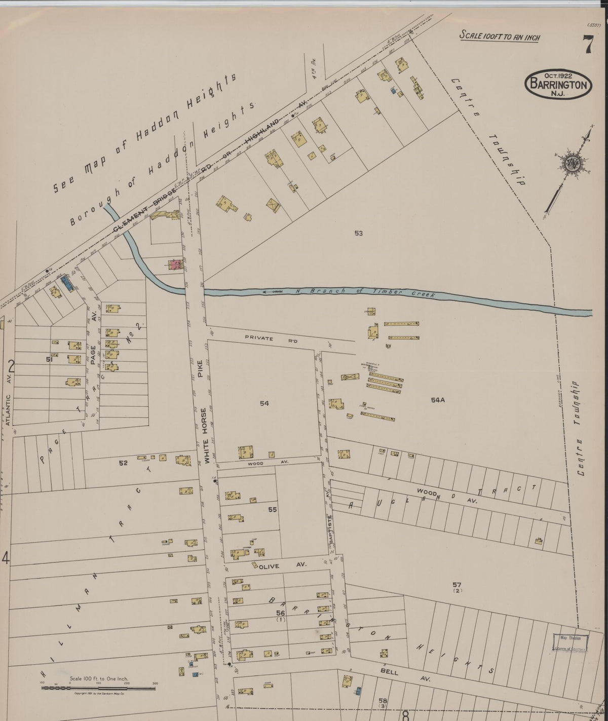 Sanborn Fire Insurance Map from Barrington, Camden County, New Jersey (1922), Sheet #0007 - Complete Map Set gallery image, historic Sanborn map, vintage wall art, New Jersey New Jersey