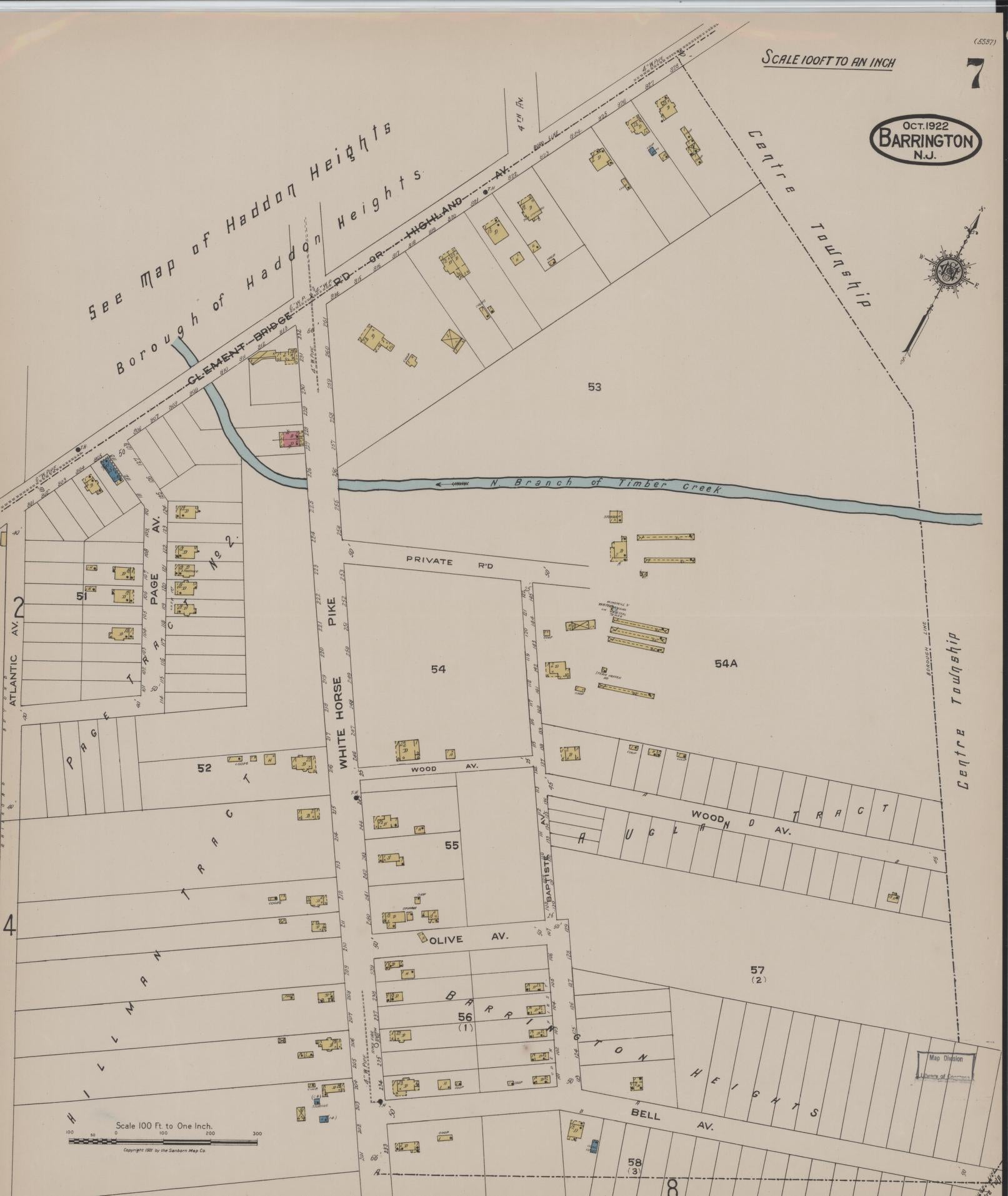 Sanborn Fire Insurance Map from Barrington, Camden County, New Jersey (1922), Sheet #0007 - Complete Map Set gallery image, historic Sanborn map, vintage wall art, New Jersey New Jersey
