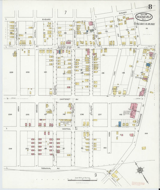 Sanborn Fire Insurance Map from Roosevelt, Middlesex County, New Jersey (1916), Sheet #0008 - Historic Sanborn Fire Insurance Map Print, vintage old map wall art, antique decor, genealogy gift, New Jersey New Jersey map