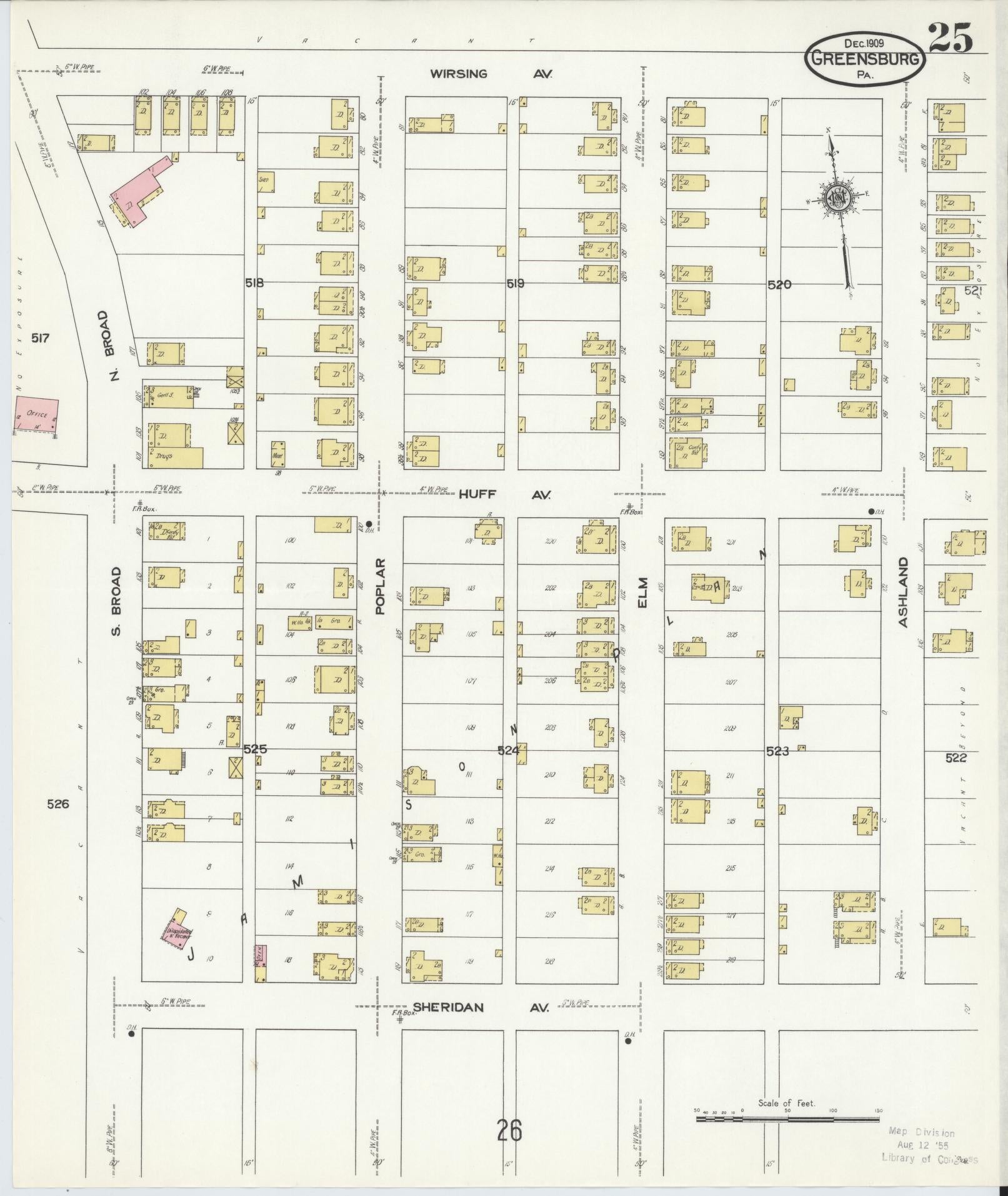 Sanborn Fire Insurance Map from Greensburg, Westmoreland County, Pennsylvania (1909), Sheet #0025 - Historic Sanborn Fire Insurance Map Print, vintage old map wall art, antique decor, genealogy gift, Pennsylvania Pennsylvania map