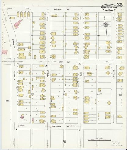 Sanborn Fire Insurance Map from Greensburg, Westmoreland County, Pennsylvania (1909), Sheet #0025 - Historic Sanborn Fire Insurance Map Print, vintage old map wall art, antique decor, genealogy gift, Pennsylvania Pennsylvania map