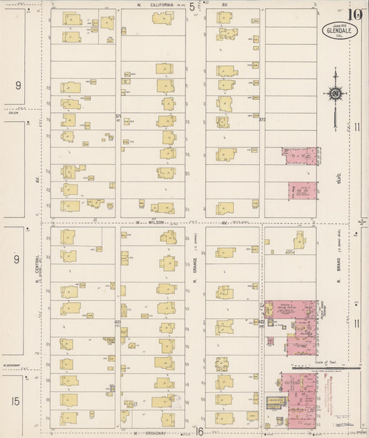 Sanborn Fire Insurance Map from Glendale, Los Angeles County, California (1919), Sheet #0010 - Historic Sanborn Fire Insurance Map Print, vintage old map wall art, antique decor, genealogy gift, California California map