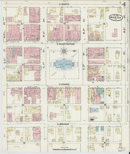 Sanborn Fire Insurance Map from Marion, Grant County, Indiana (1890), Sheet #0004 - Historic Sanborn Fire Insurance Map Print, vintage old map wall art, antique decor, genealogy gift, Indiana Indiana map
