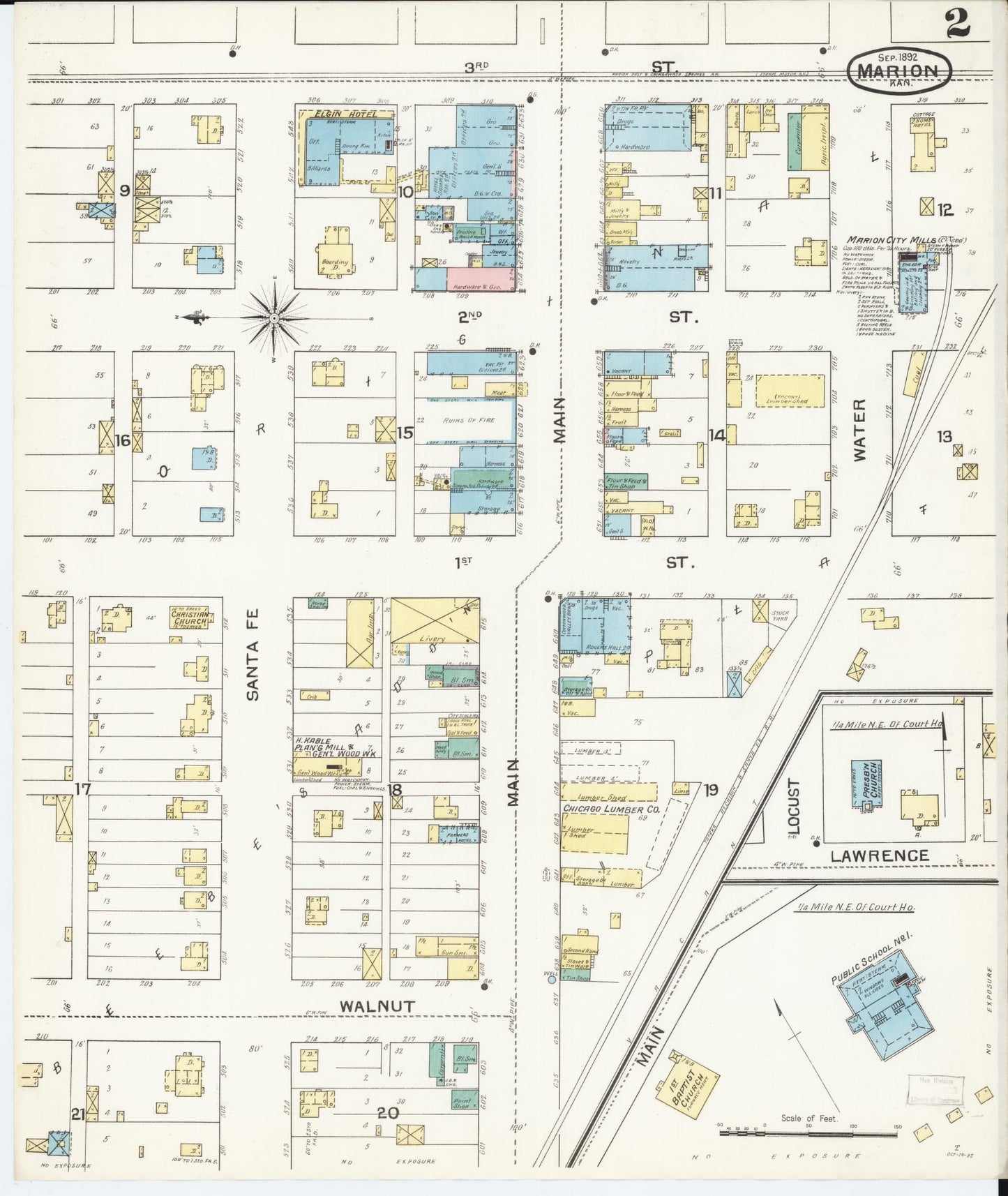 Sanborn Fire Insurance Map from Marion, Marion County, Kansas (1892), Sheet #0002 - Historic Sanborn Fire Insurance Map Print, vintage old map wall art, antique decor, genealogy gift, Kansas Kansas map