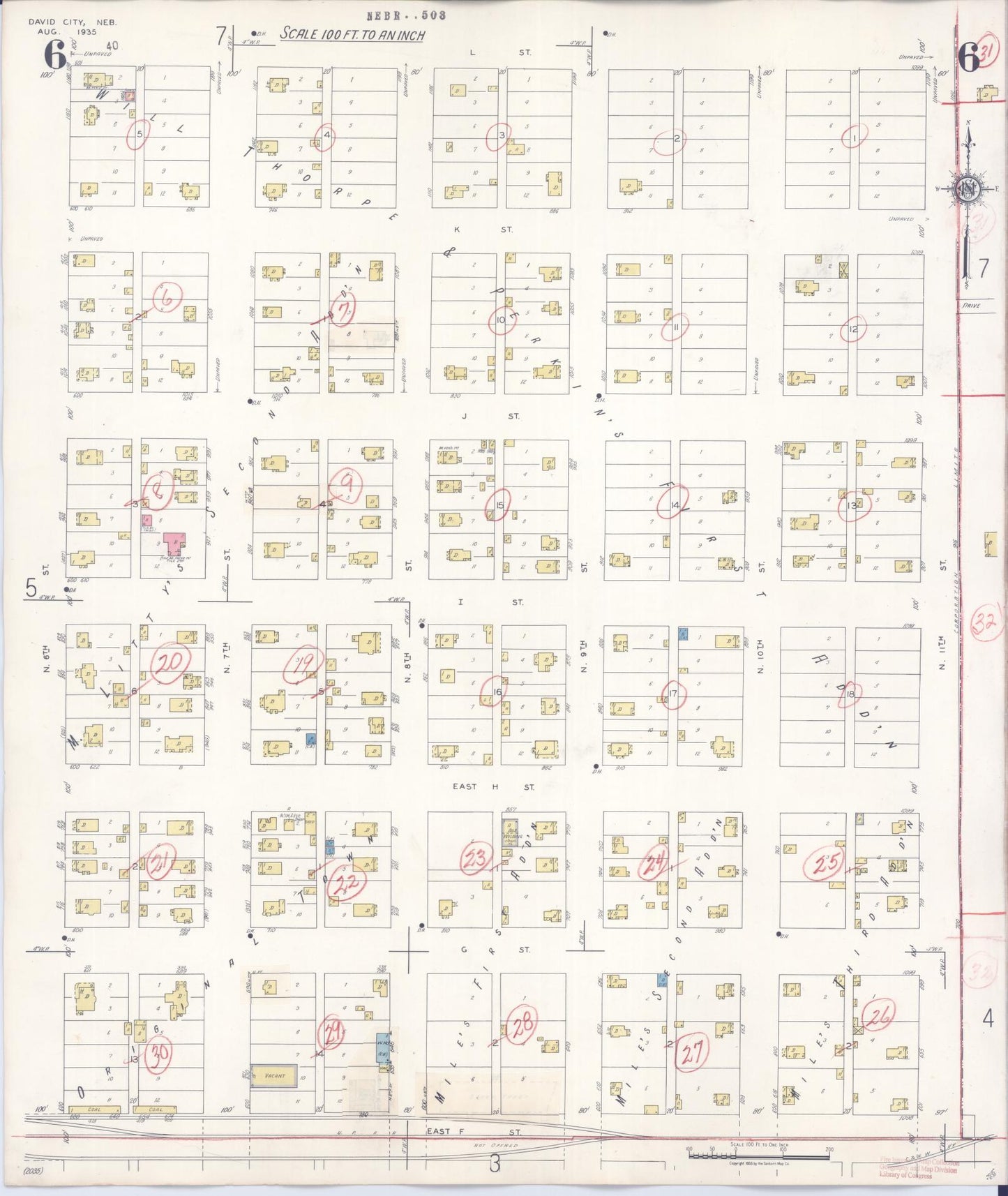 Sanborn Fire Insurance Map from David City, Butler County, Nebraska (1944), Sheet #0006 - Historic Sanborn Fire Insurance Map Print, vintage old map wall art, antique decor, genealogy gift, Nebraska Nebraska map