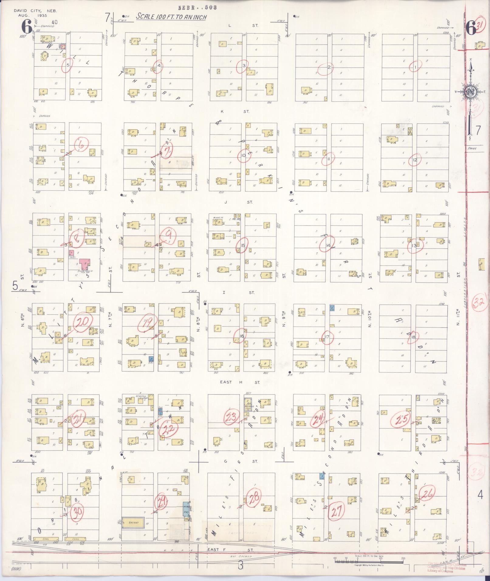 Sanborn Fire Insurance Map from David City, Butler County, Nebraska (1944), Sheet #0006 - Historic Sanborn Fire Insurance Map Print, vintage old map wall art, antique decor, genealogy gift, Nebraska Nebraska map