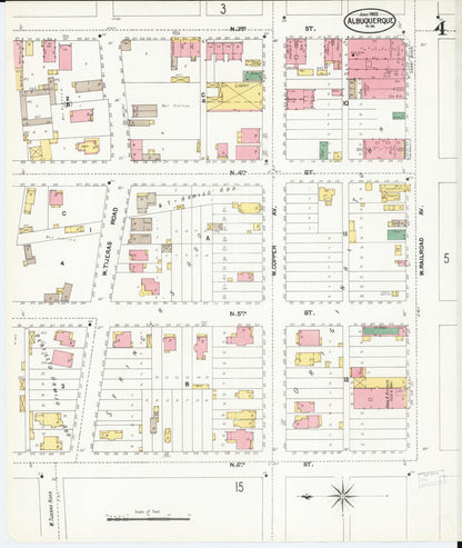 Sanborn Fire Insurance Map from Albuquerque, Bernalillo County, New Mexico (1902), Sheet #0004 - Complete Map Set gallery image, historic Sanborn map, vintage wall art, New Mexico New Mexico