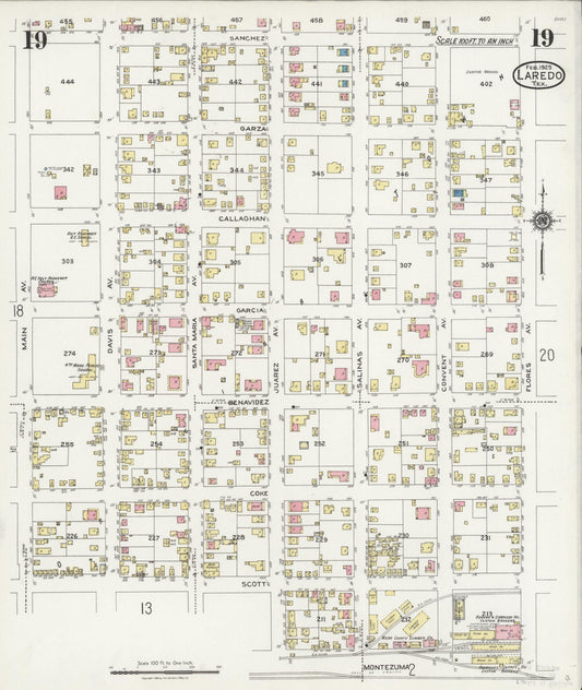 Sanborn Fire Insurance Map from Laredo, Webb County, Texas (1925), Sheet #0019 - Historic Sanborn Fire Insurance Map Print, vintage old map wall art, antique decor, genealogy gift, Texas Texas map