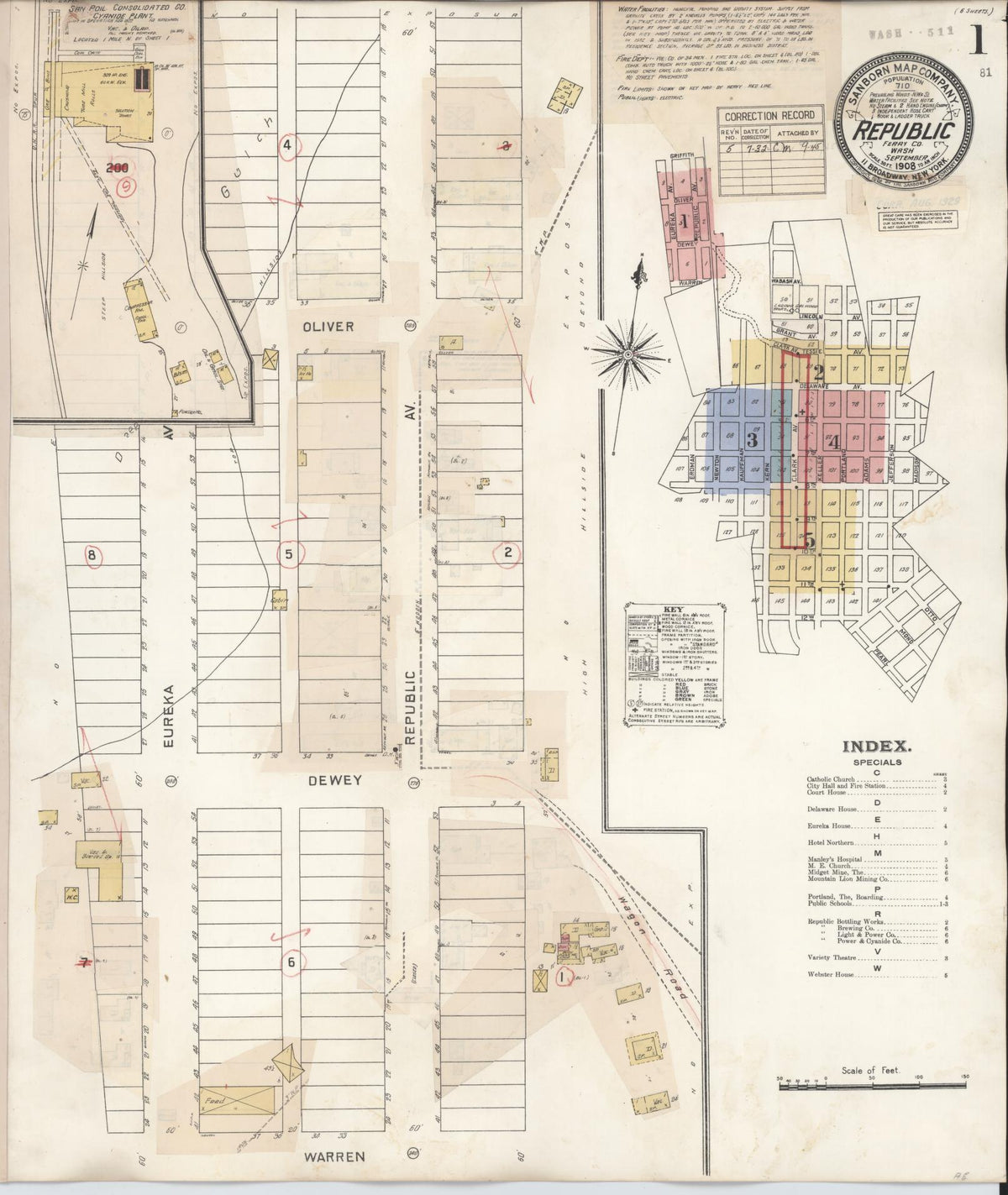 Sanborn Fire Insurance Map from Republic, Ferry County, Washington (1932), Sheet #0001 - Historic Sanborn Fire Insurance Map Print, vintage old map wall art, antique decor, genealogy gift, Washington Washington map