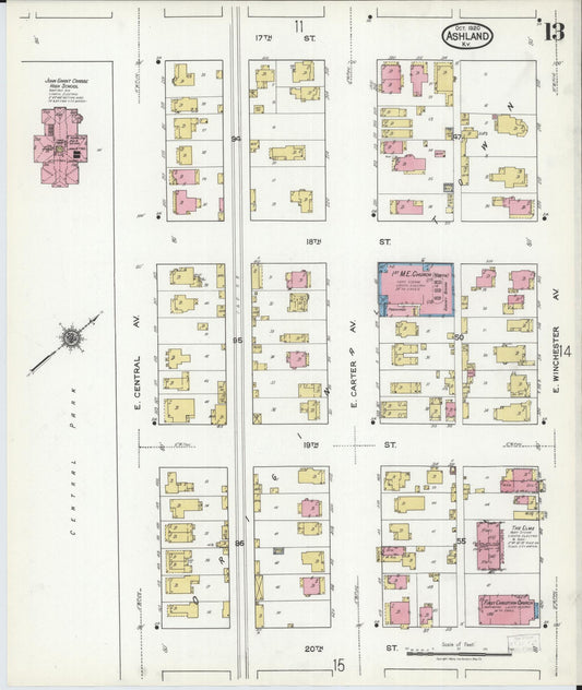 Sanborn Fire Insurance Map from Ashland, Boyd County, Kentucky (1920), Sheet #0013 - Historic Sanborn Fire Insurance Map Print, vintage old map wall art, antique decor, genealogy gift, Kentucky Kentucky map
