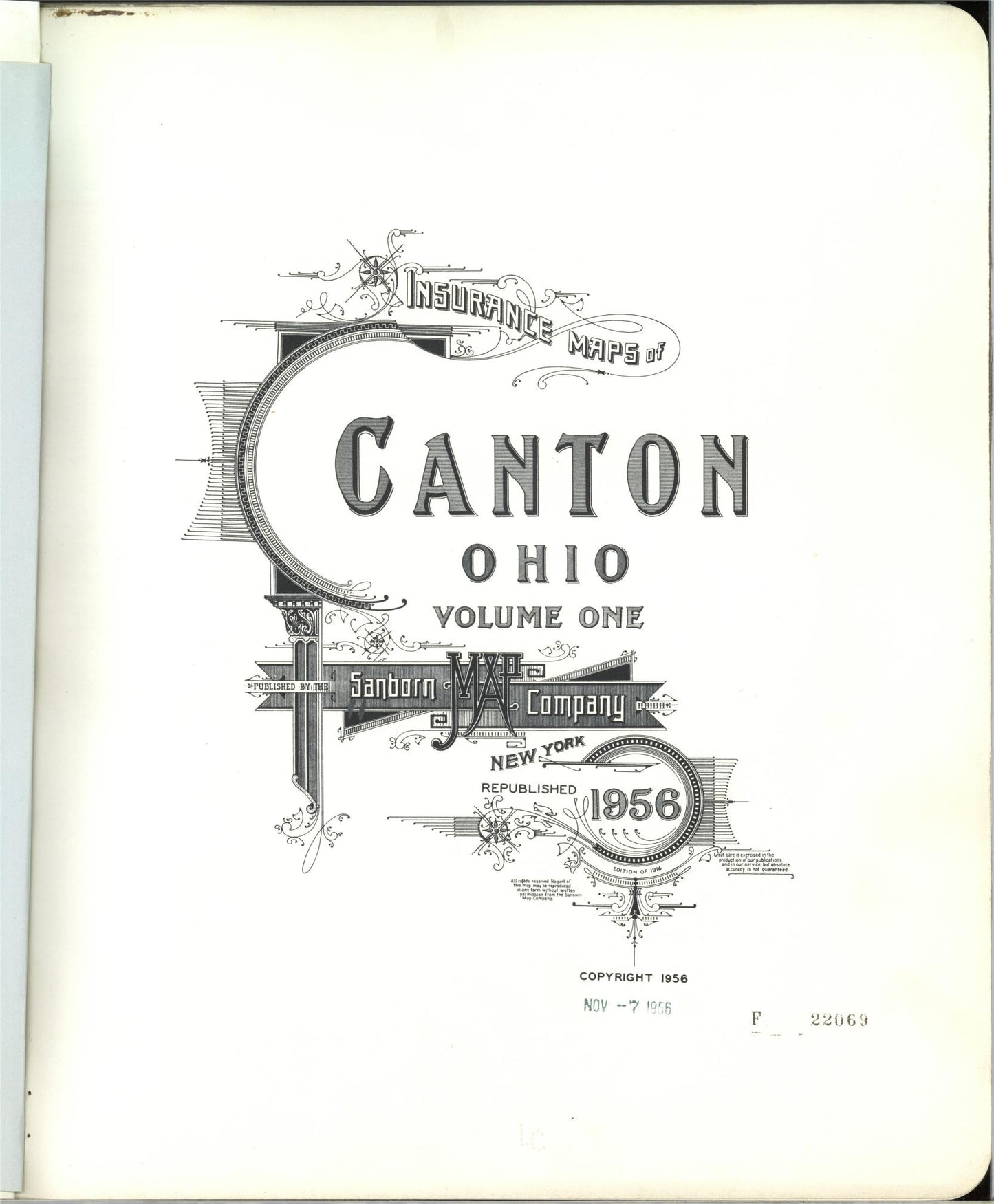 Sanborn Fire Insurance Map from Canton, Stark County, Ohio (1956), Sheet #0001 - Historic Sanborn Fire Insurance Map Print, vintage old map wall art, antique decor, genealogy gift, Ohio Ohio map