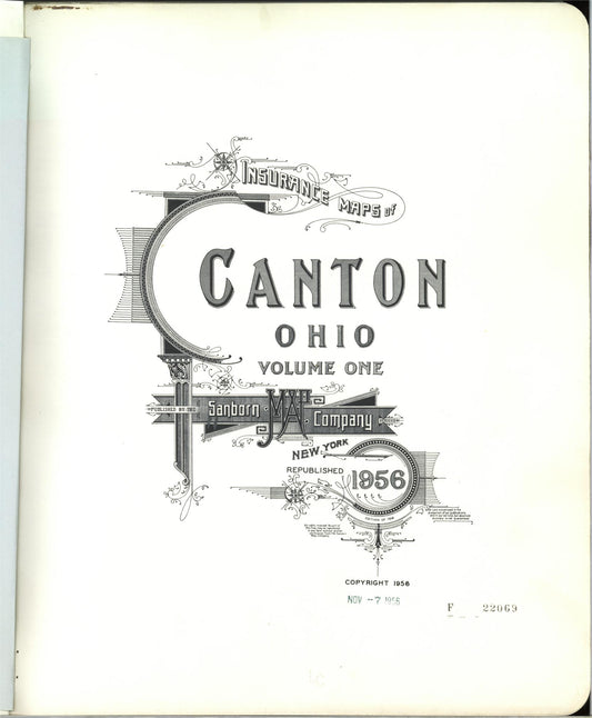 Sanborn Fire Insurance Map from Canton, Stark County, Ohio (1956), Sheet #0001 - Historic Sanborn Fire Insurance Map Print, vintage old map wall art, antique decor, genealogy gift, Ohio Ohio map