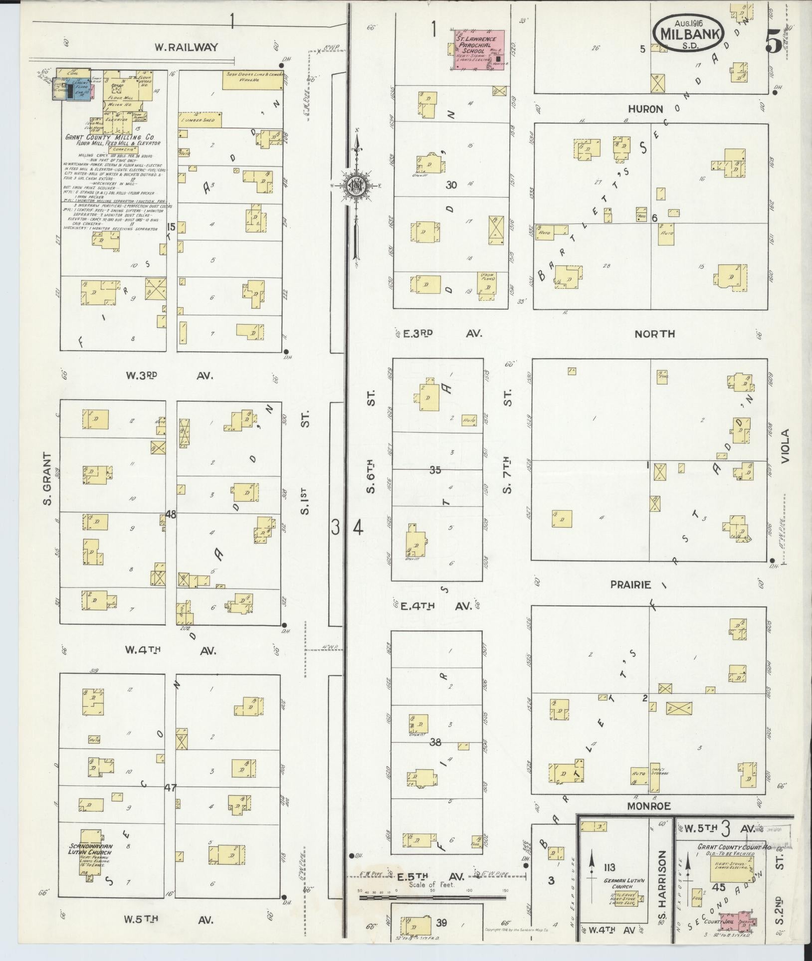 Sanborn Fire Insurance Map from Milbank, Grant County, South Dakota (1916), Sheet #0005 - Complete Map Set gallery image, historic Sanborn map, vintage wall art, South Dakota South Dakota