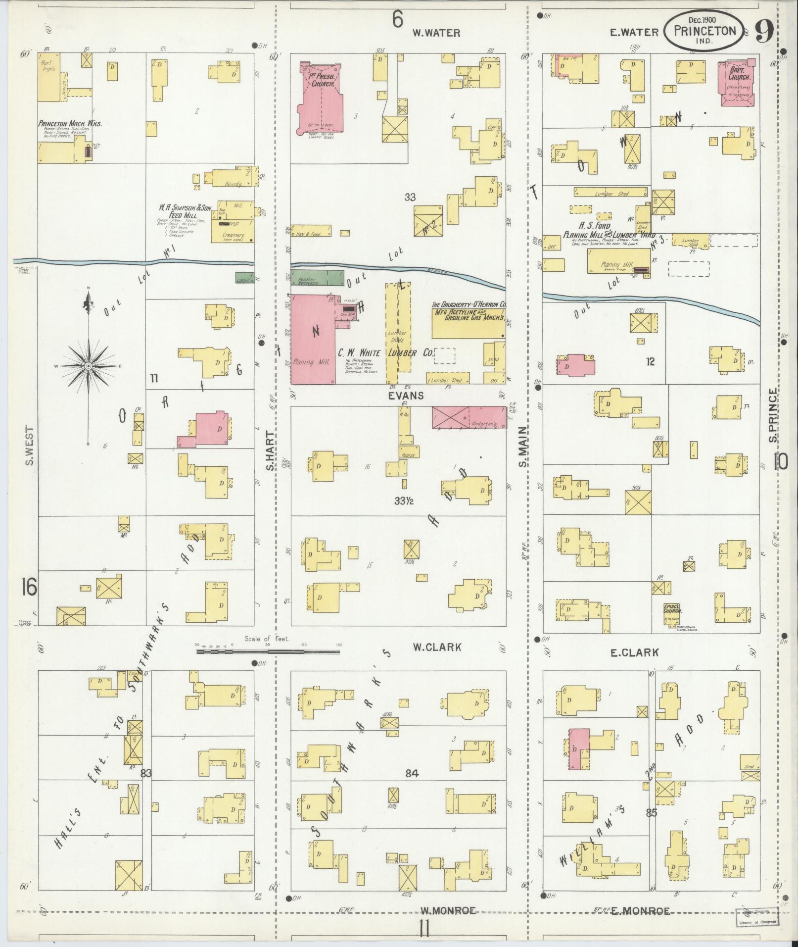 Sanborn Fire Insurance Map from Princeton, Gibson County, Indiana (1900), Sheet #0009 - Complete Map Set gallery image, historic Sanborn map, vintage wall art, Indiana Indiana