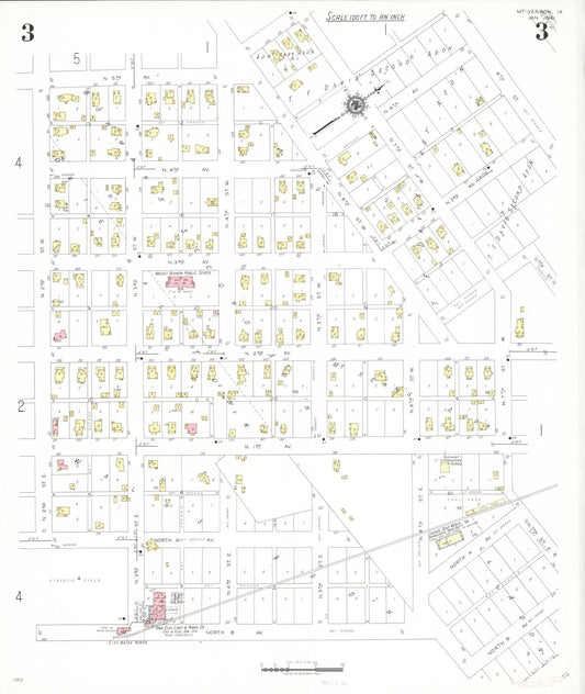 Sanborn Fire Insurance Map from Mount Vernon, Linn County, Iowa (1941), Sheet #0003 - Historic Sanborn Fire Insurance Map Print, vintage old map wall art