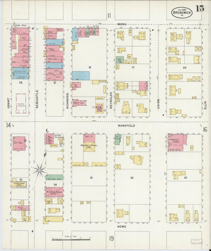 Sanborn Fire Insurance Map from Brunswick, Glynn County, Georgia (1898), Sheet #0015 - Complete Map Set gallery image, historic Sanborn map, vintage wall art, Georgia Georgia