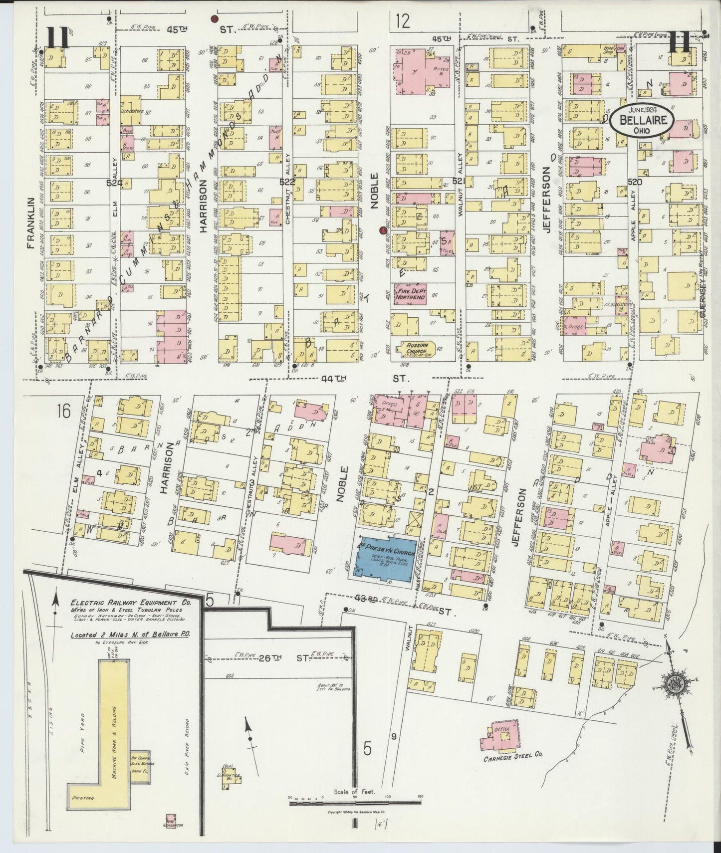 Sanborn Fire Insurance Map from Bellaire, Belmont County, Ohio (1924), Sheet #0011 - Historic Sanborn Fire Insurance Map Print, vintage old map wall art, antique decor, genealogy gift, Ohio Ohio map