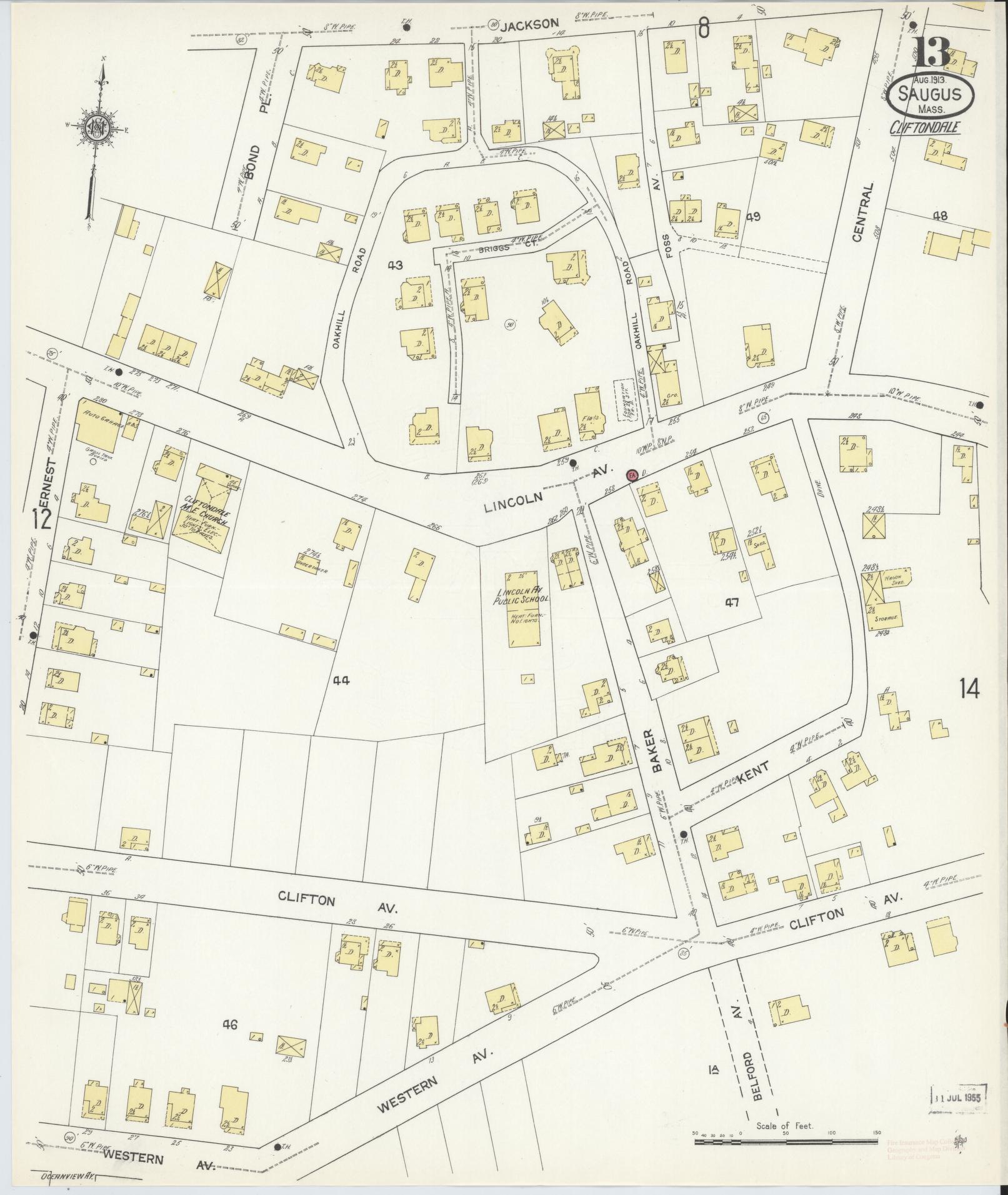 Sanborn Fire Insurance Map from Saugus, Essex County, Massachusetts (1913), Sheet #0013 - Historic Sanborn Fire Insurance Map Print, vintage old map wall art, antique decor, genealogy gift, Massachusetts Massachusetts map