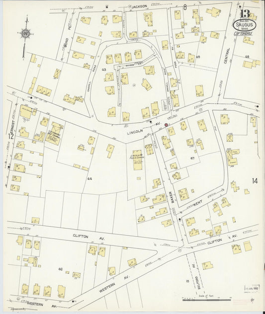 Sanborn Fire Insurance Map from Saugus, Essex County, Massachusetts (1913), Sheet #0013 - Historic Sanborn Fire Insurance Map Print, vintage old map wall art, antique decor, genealogy gift, Massachusetts Massachusetts map
