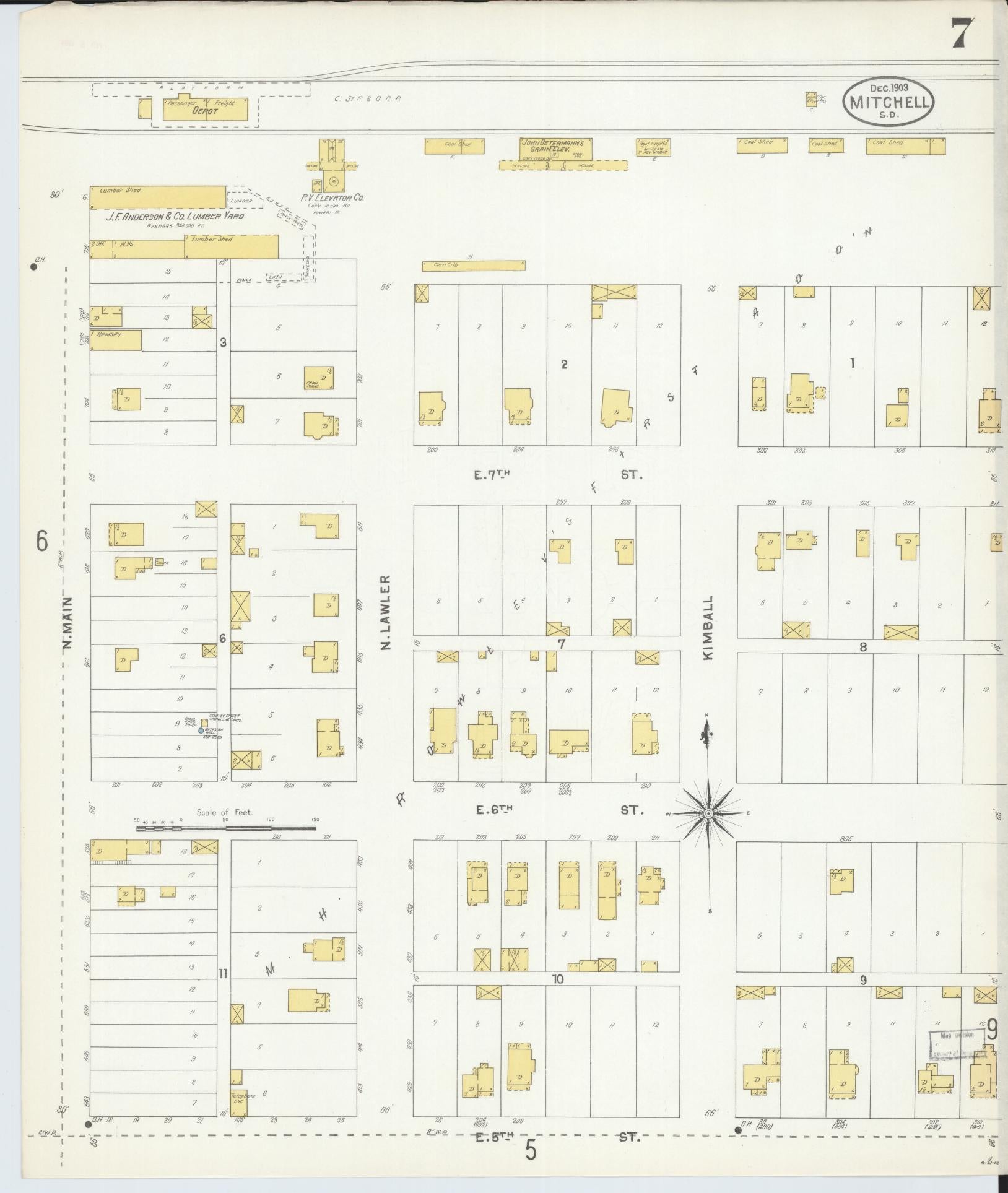 Sanborn Fire Insurance Map from Mitchell, Davison County, South Dakota (1903), Sheet #0007 - Historic Sanborn Fire Insurance Map Print, vintage old map wall art, antique decor, genealogy gift, South Dakota South Dakota map