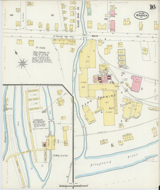 Sanborn Fire Insurance Map from Warren, Warren County, Pennsylvania (1898), Sheet #0016 - Historic Sanborn Fire Insurance Map Print, vintage old map wall art, antique decor, genealogy gift, Pennsylvania Pennsylvania map
