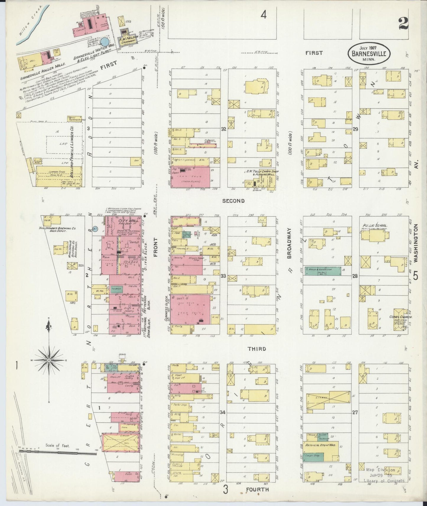 Sanborn Fire Insurance Map from Barnesville, Clay County, Minnesota (1907), Sheet #0002 - Complete Map Set gallery image, historic Sanborn map, vintage wall art, Minnesota Minnesota