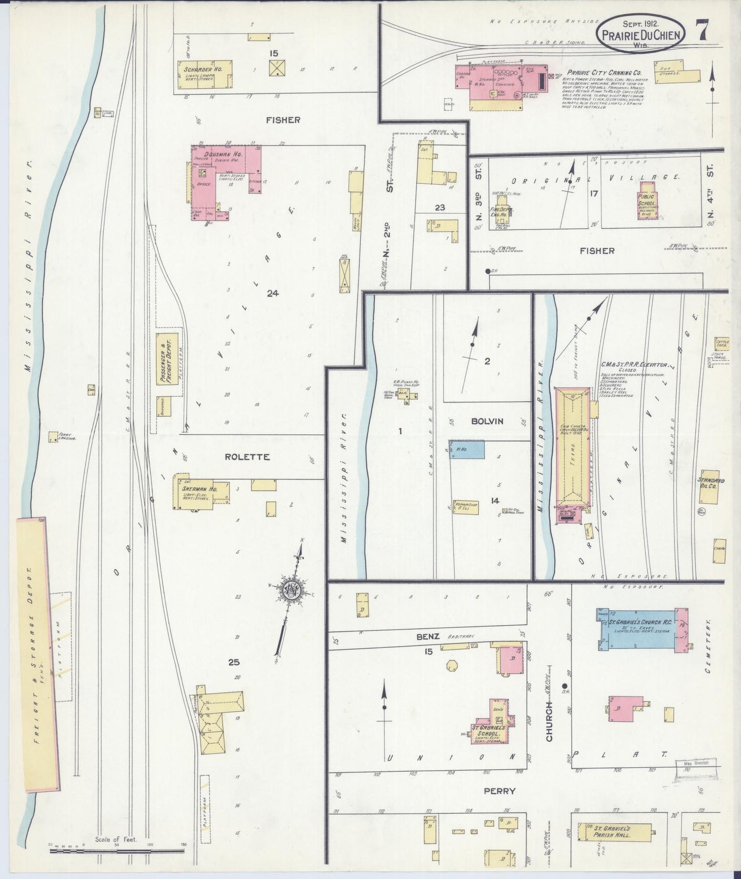 Sanborn Fire Insurance Map from Prairie du Chien, Crawford County, Wisconsin (1912), Sheet #0007 - Historic Sanborn Fire Insurance Map Print, vintage old map wall art, antique decor, genealogy gift, Wisconsin Wisconsin map