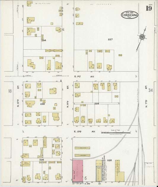 Sanborn Fire Insurance Map from Corsicana, Navarro County, Texas (1921), Sheet #0019 - Historic Sanborn Fire Insurance Map Print, vintage old map wall art, antique decor, genealogy gift, Texas Texas map